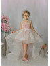 Pink Tulle 3D Flowers High Low Flower Girl Dress